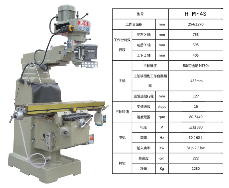 哈森銑床四號機(jī)主要參數(shù)